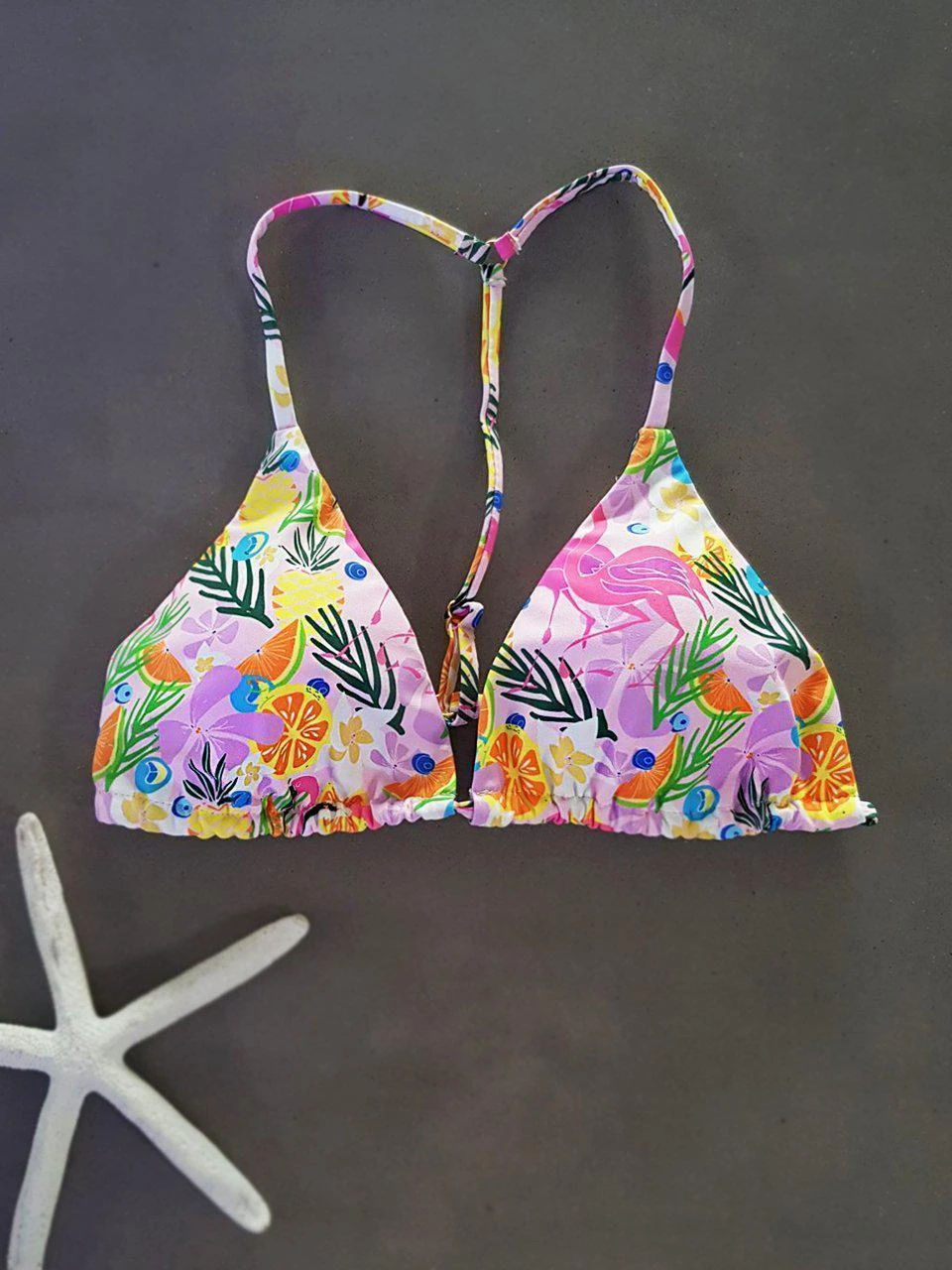 Dollboxx Bambi Y Back String Bikini Top - Flamingo Dance 1 Dollboxx Bambi Y Back String Bikini Top - Flamingo Dance