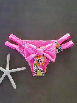 Dollboxx Cheeky Bow Brazilian Bikini Bottom - Flamingo Dance / Baby Pink