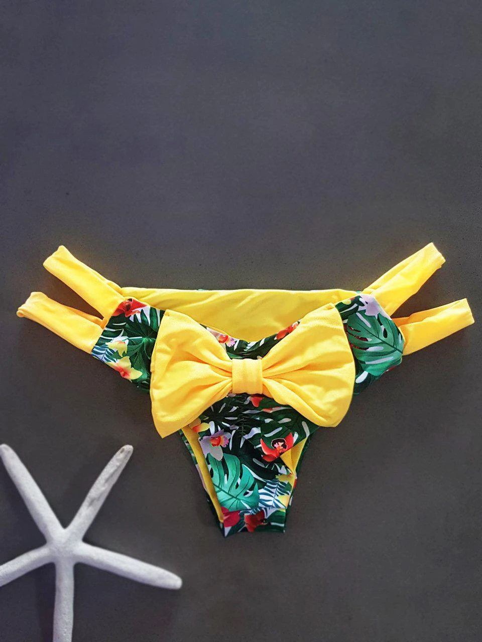 Dollboxx Cheeky Bow Brazilian Bikini Bottom - Maui/Yellow 1 Dollboxx Cheeky Bow Brazilian Bikini Bottom - Maui/Yellow