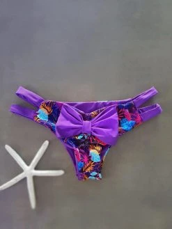 Dollboxx Cheeky Bow Brazilian Bikini Bottom - Tropicana/Purple