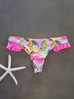 Dollboxx Cheeky Frill Bikini Bottom - Flamingo Dance / Baby Pink