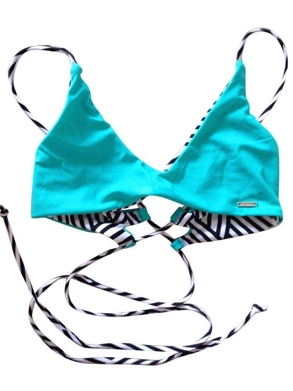 Dollboxx Reversible Adjustable Bralette Bikini Top - Monochrome / Blue 2 Dollboxx Reversible Adjustable Bralette Bikini Top - Monochrome / Blue - Image 2